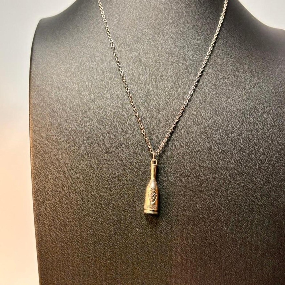Bottle Pendant Necklace Silver Wine Champagne Charm Statement Minimalist 90s Y2K